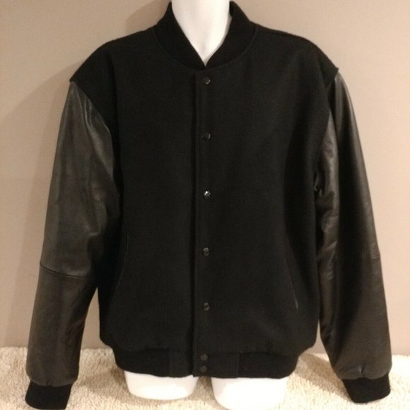 Enza Black Wool Leather Embroidered Disney World Services Varsity Jacket Mens L - Picture 2 of 10